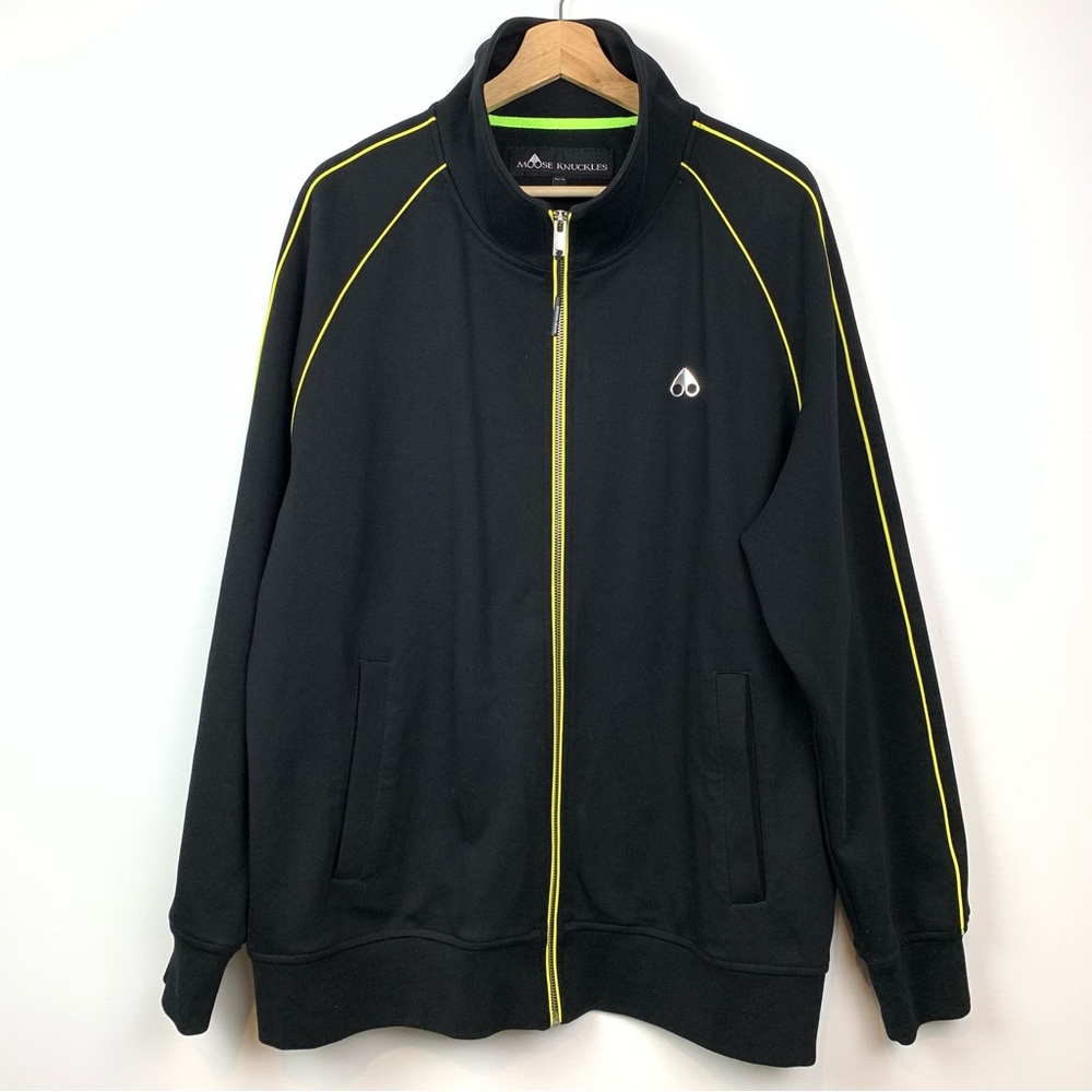 Moose Knuckles Track Jacket Men’s Stereogram Full Zip Black Yellow Sz XL